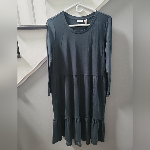 LOGO by Lori Goldstein Cotton Modal Tiered Midi Dress Black SP Boho Comfort - Picture 2 of 5